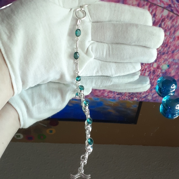 Genuine AAA Oval Aquamarine S925 Silver Bracelet - Picture 9 of 10